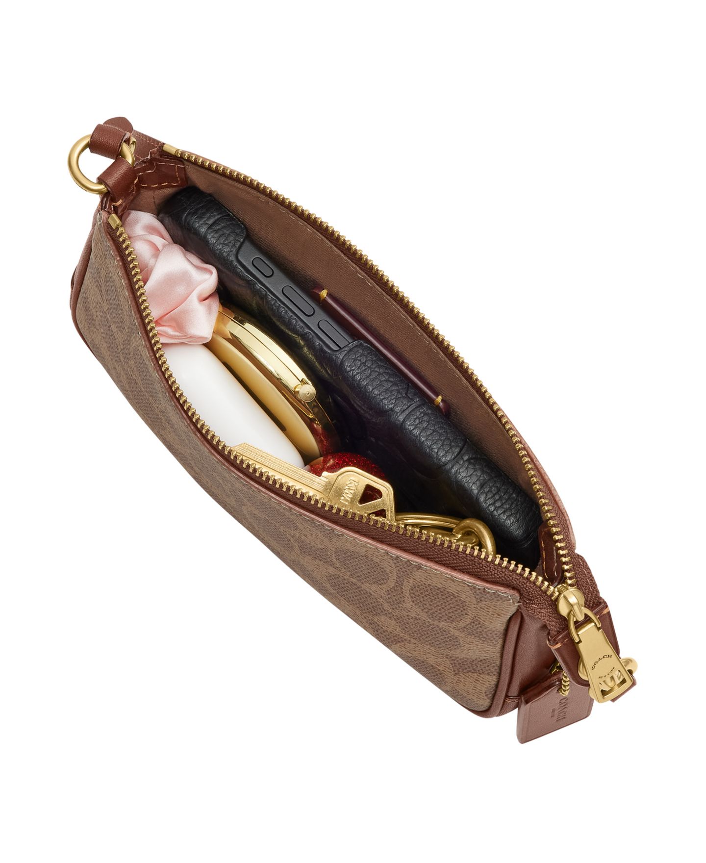 Женская сумка COACH Plaza Mini Signature UpcraftedLeather Shoulder 18, цвет: Латунный / Рыжевато-коричневый коричневый — фото 7