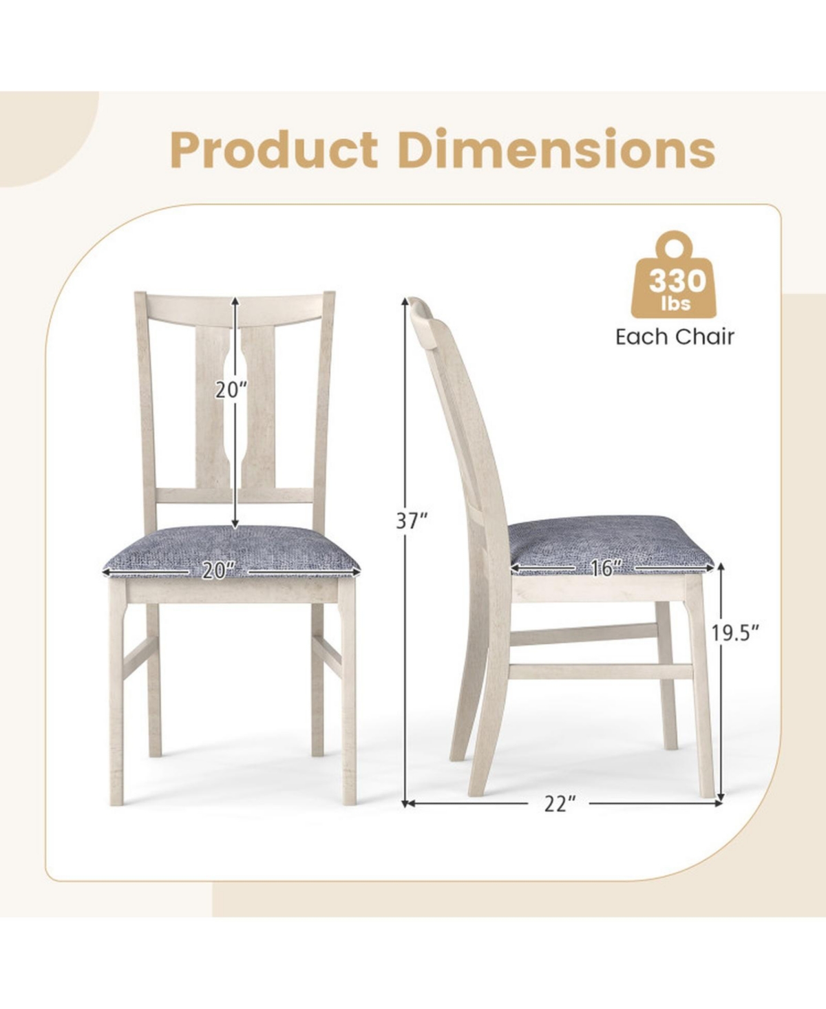 Sugift Wooden Upholstered Dining Chairs Set of 4 with High Curved