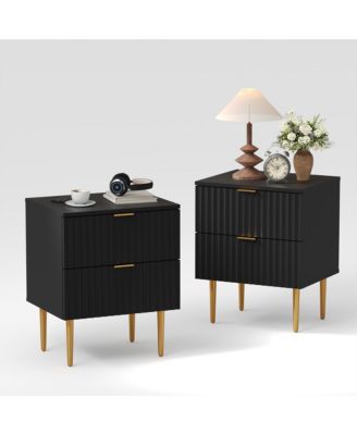 1PCS/2PCS Modern Fluted Nightstands,2 Drawers, Gold and Wood Accents for Bedroom, Living Room