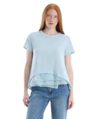 Women's Boxy Short-Sleeve Mixed-Hem T-Shirt