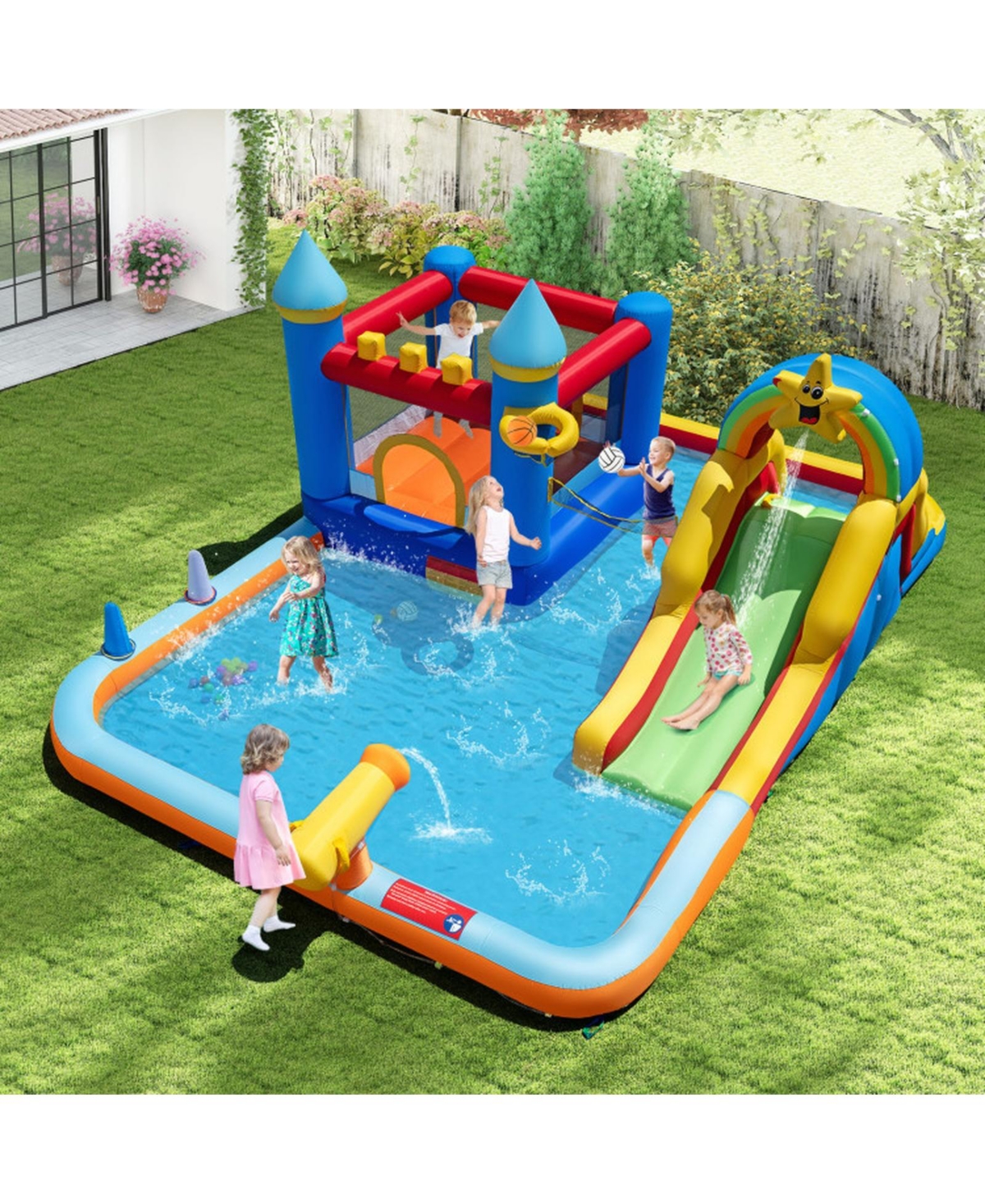 Sugift Inflatable Water Slide Park Bouncy Castle With Climbing Wall Splash Pool And Blower