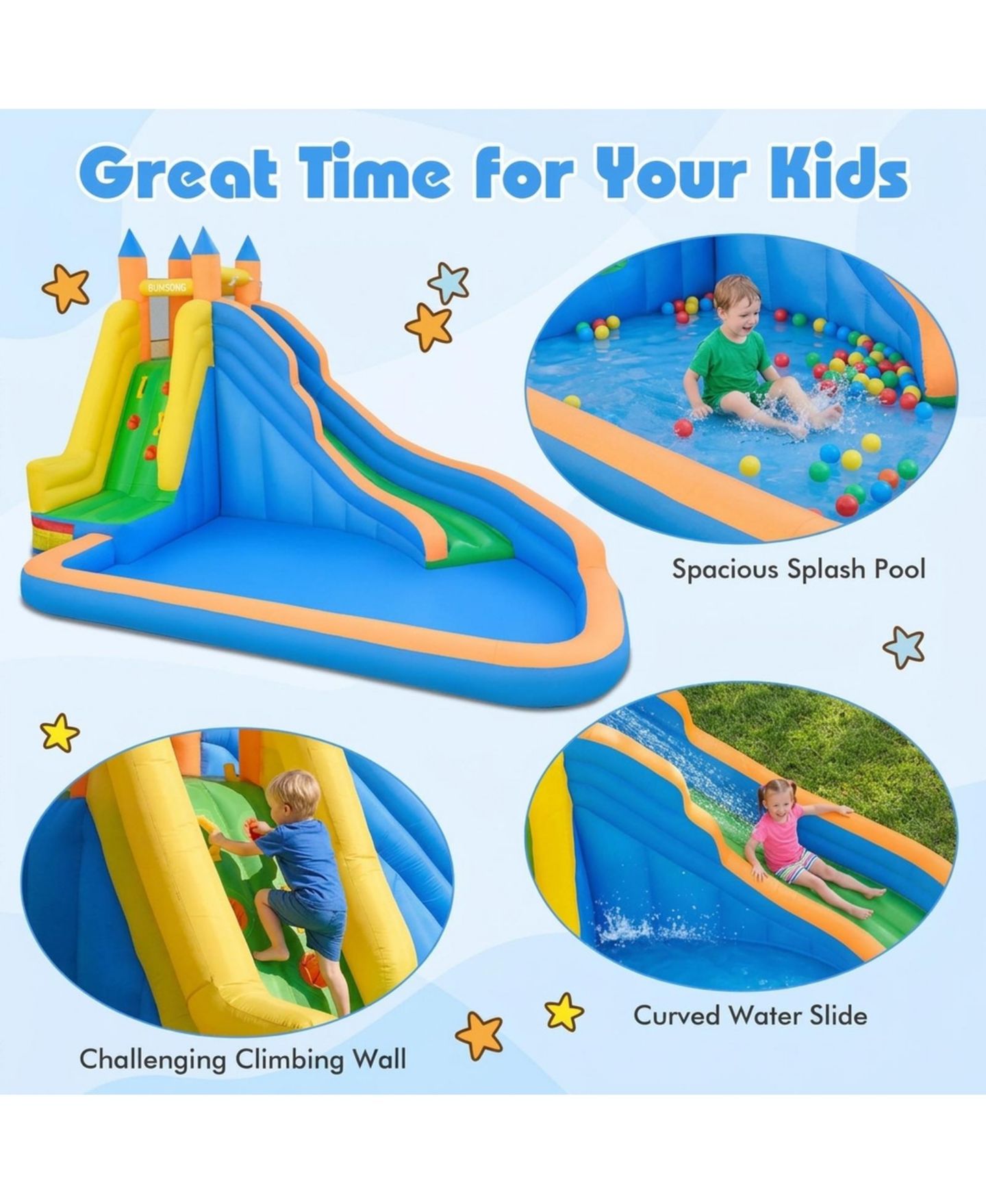 Детская игрушка SUGIFT 3-in-1 Inflatable Water Slide with Climbing Wall, 157.5"L x 121.5"W x 96.5"H, Ages 3-10, цвет: Open Miscellaneous — фото 9