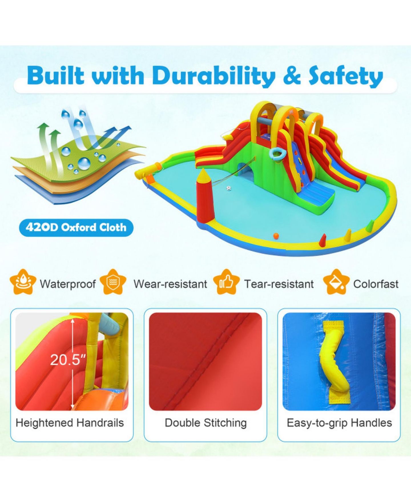 Детские игрушки SUGIFT Inflatable Water Slide Park with 2 Long Slides, 258.5" x 184" x 90.5", 750W Air Blower, Ages 3-12, цвет: Open Miscellaneous — фото 7