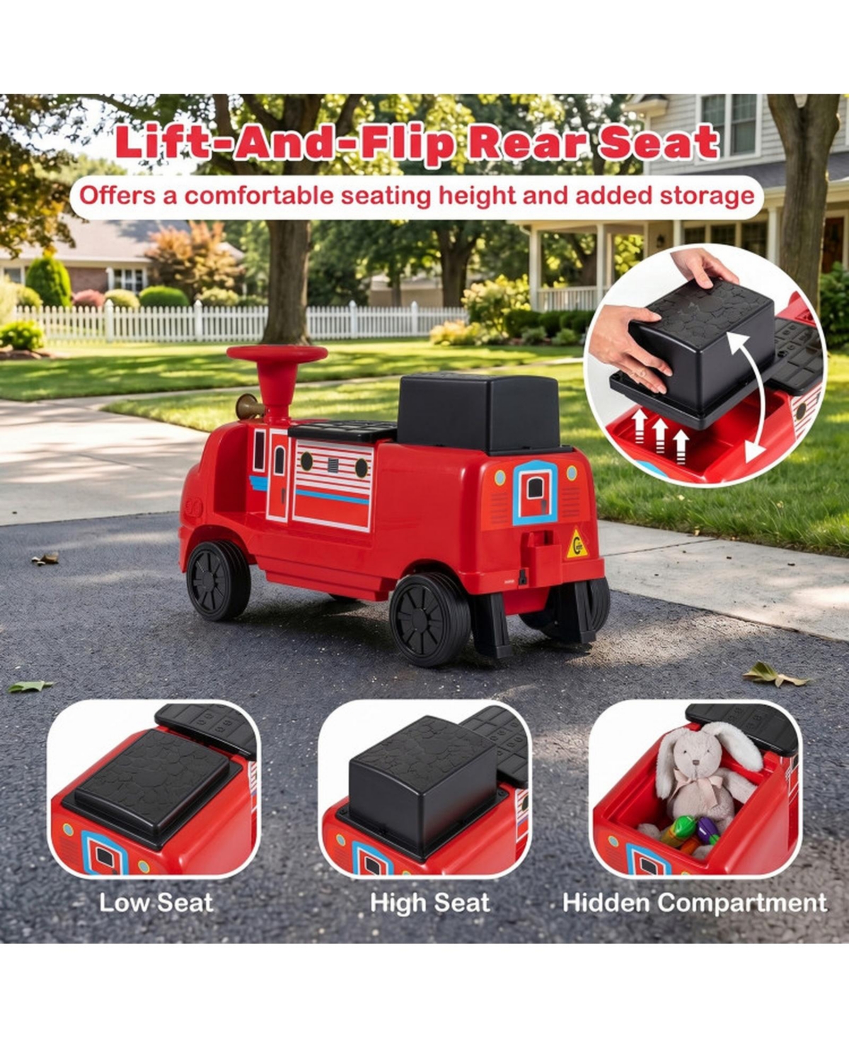 Sugift 12V 2-Seater Ride-On Train with Music, 37.5" x 16" x 20", Ages 3-6