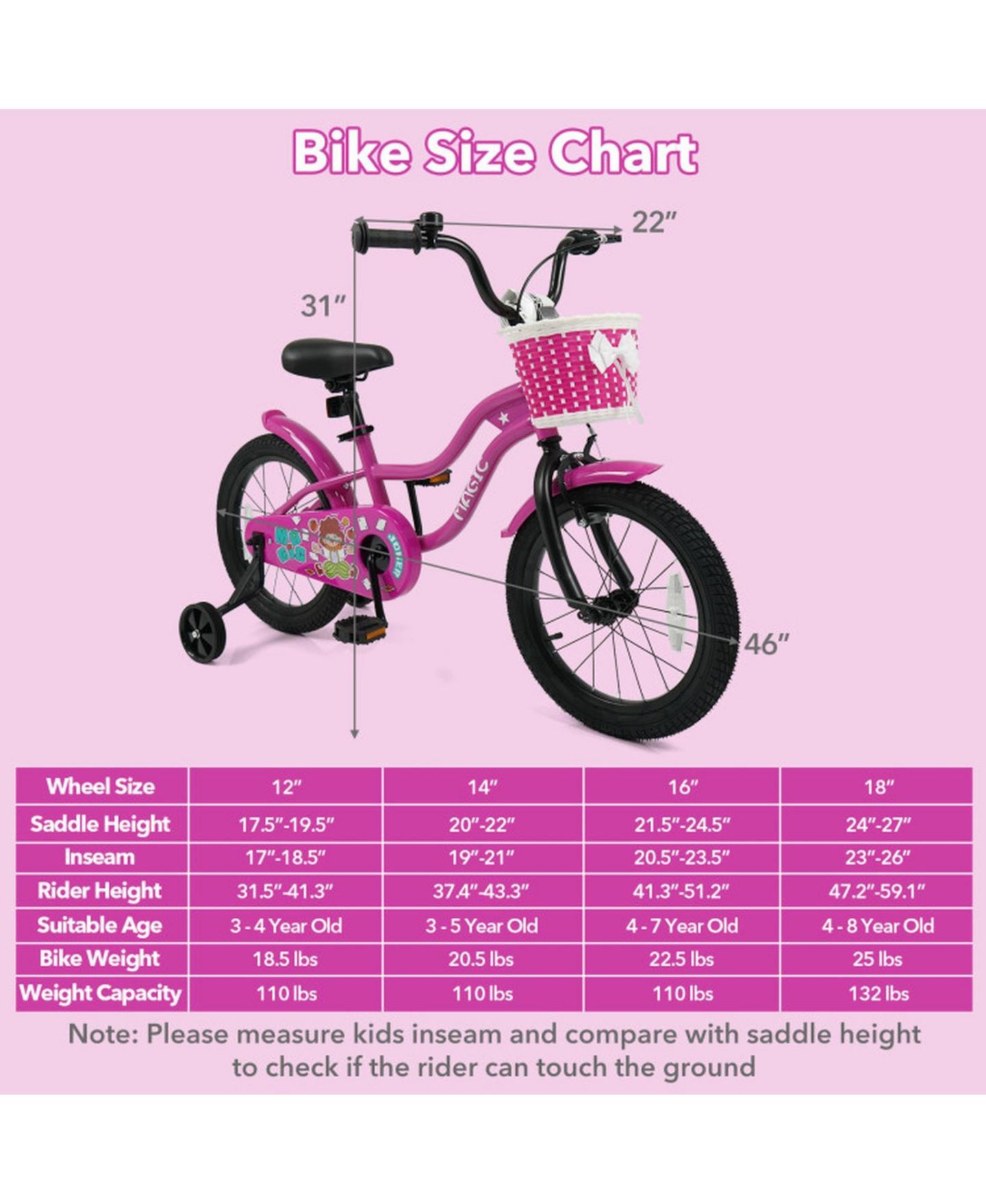 Детская игрушка SUGIFT 16 in Kids Bike with Training Wheels for Ages 4-7 Years Old, цвет: Розовый — фото 4