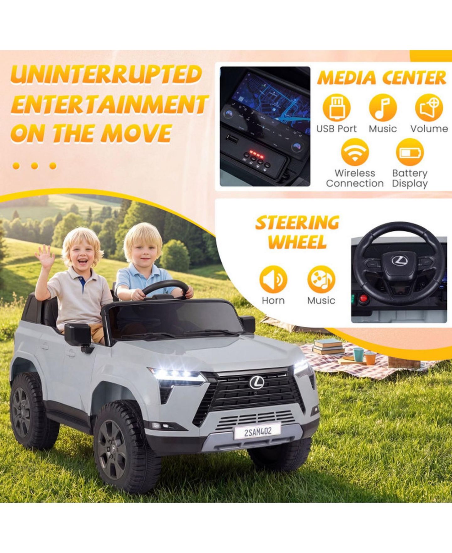 Детская игрушка SUGIFT 24V 4WD Electric Ride-On Car with Remote Control, 44.5"L x 27.5"W x 23.5"H, One Rider, Ages 3+, цвет: Серый — фото 9