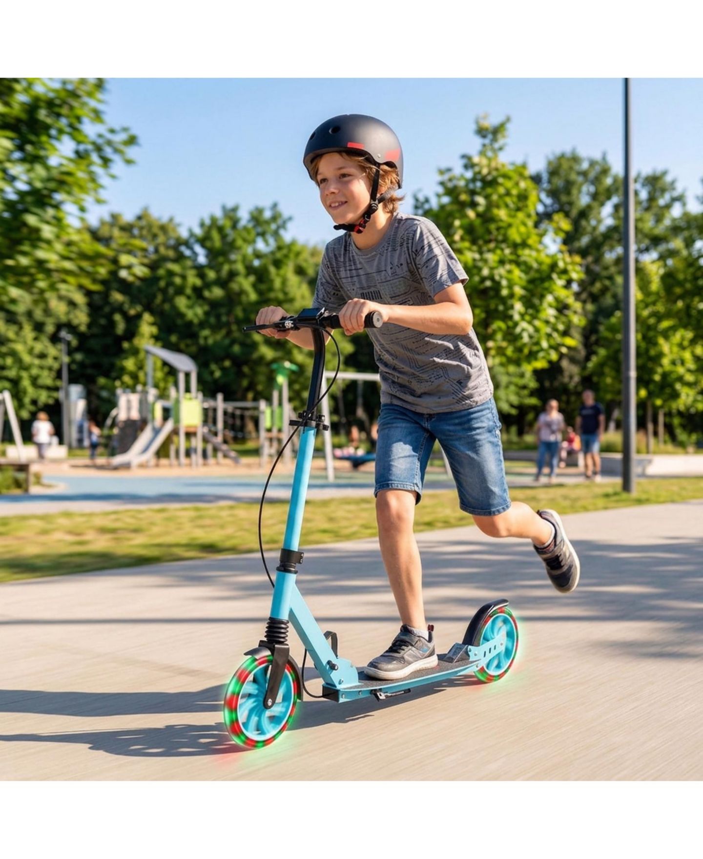 Детская игрушка SUGIFT Foldable Kick Scooter for Kids Teens Adults Age 8+ with 8in Light-up Wheels and 4-Level Handlebar, цвет: Синий — фото 2