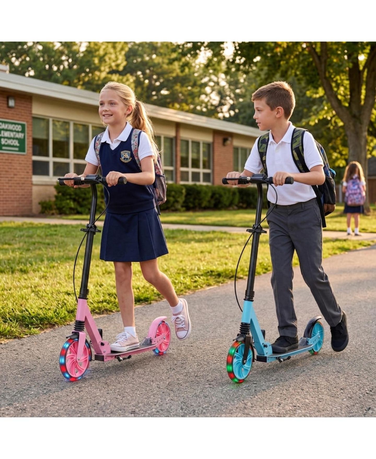 Детская игрушка SUGIFT Foldable Kick Scooter for Kids Teens Adults Age 8+ with 8in Light-up Wheels and 4-Level Handlebar, цвет: Синий — фото 11
