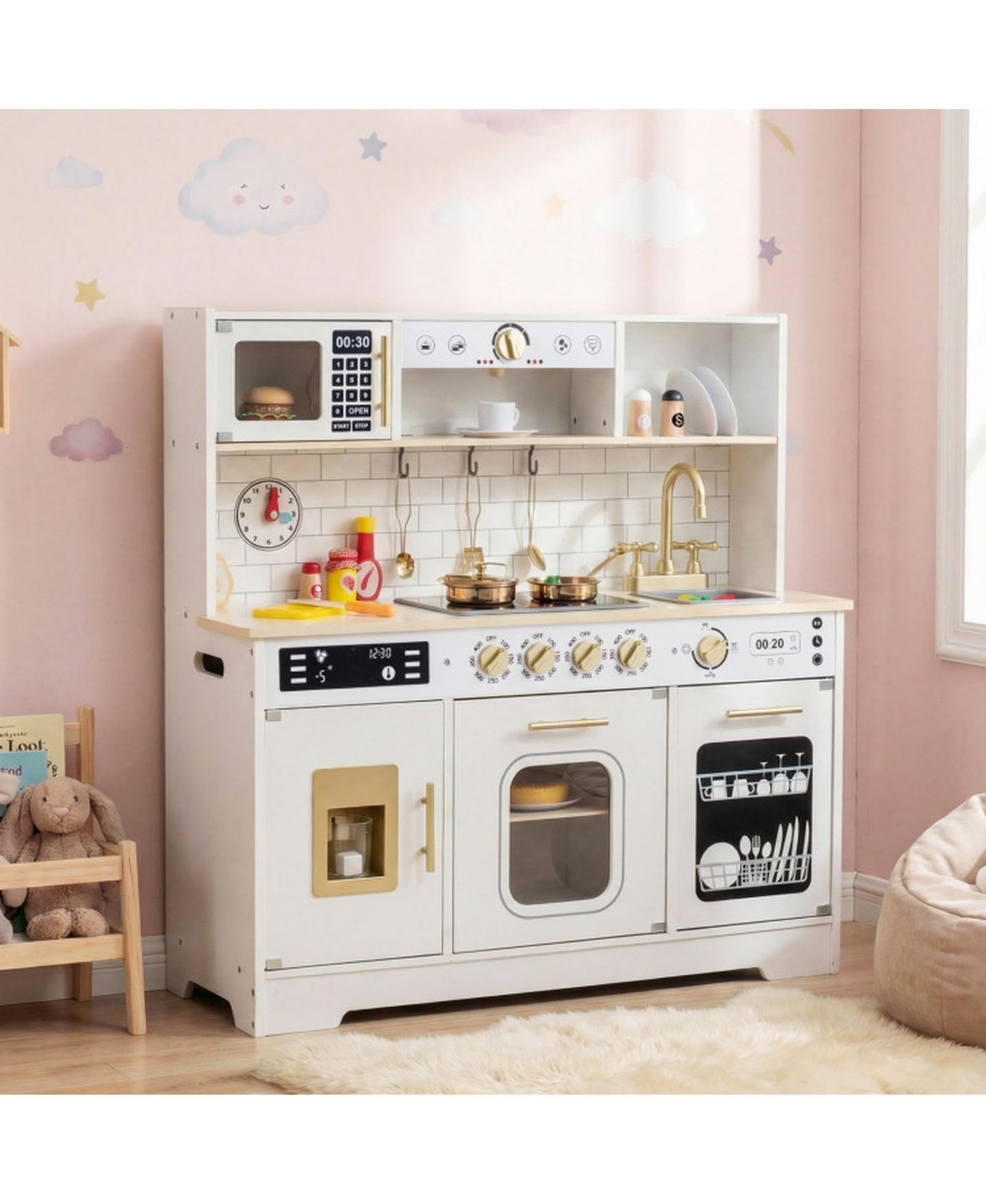 Детские игрушки SUGIFT Lights and Sounds Wooden 14-Piece Play Kitchen, Ages 3+, цвет: Белый — фото 11