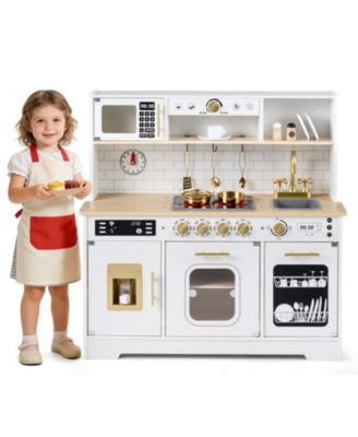 Lights and Sounds Wooden 14-Piece Play Kitchen, Ages 3+