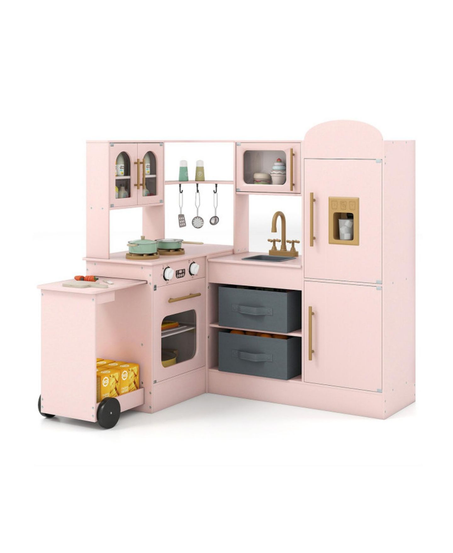 Детская игрушка SUGIFT Corner Play Kitchen with Lights and Sounds for Kids Ages 3, цвет: Розовый — фото 1