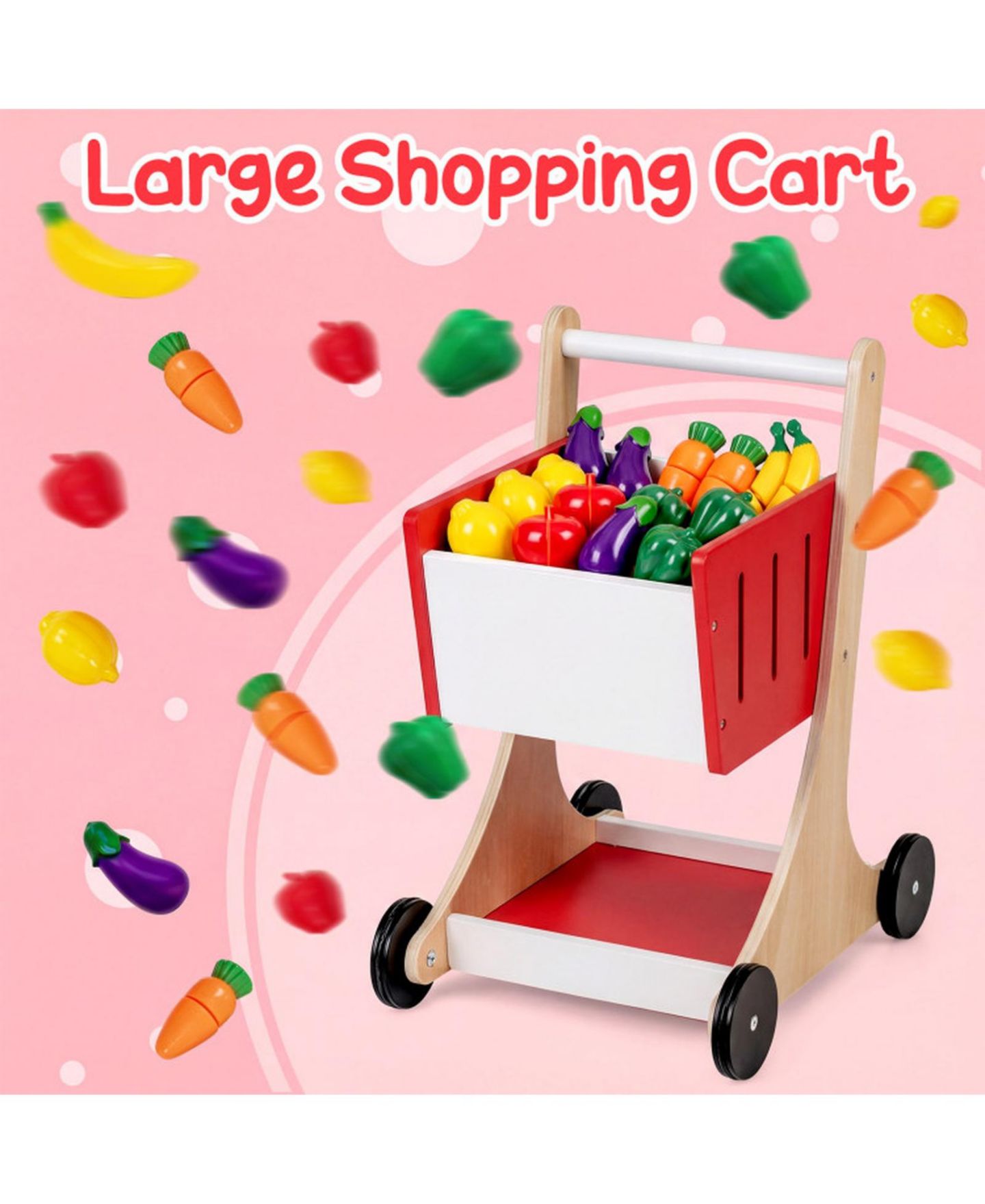 Детский игровой набор SUGIFT Wooden Grocery Store Interactive Playset with Shopping Cart, Ages 3+, цвет: Красный — фото 9