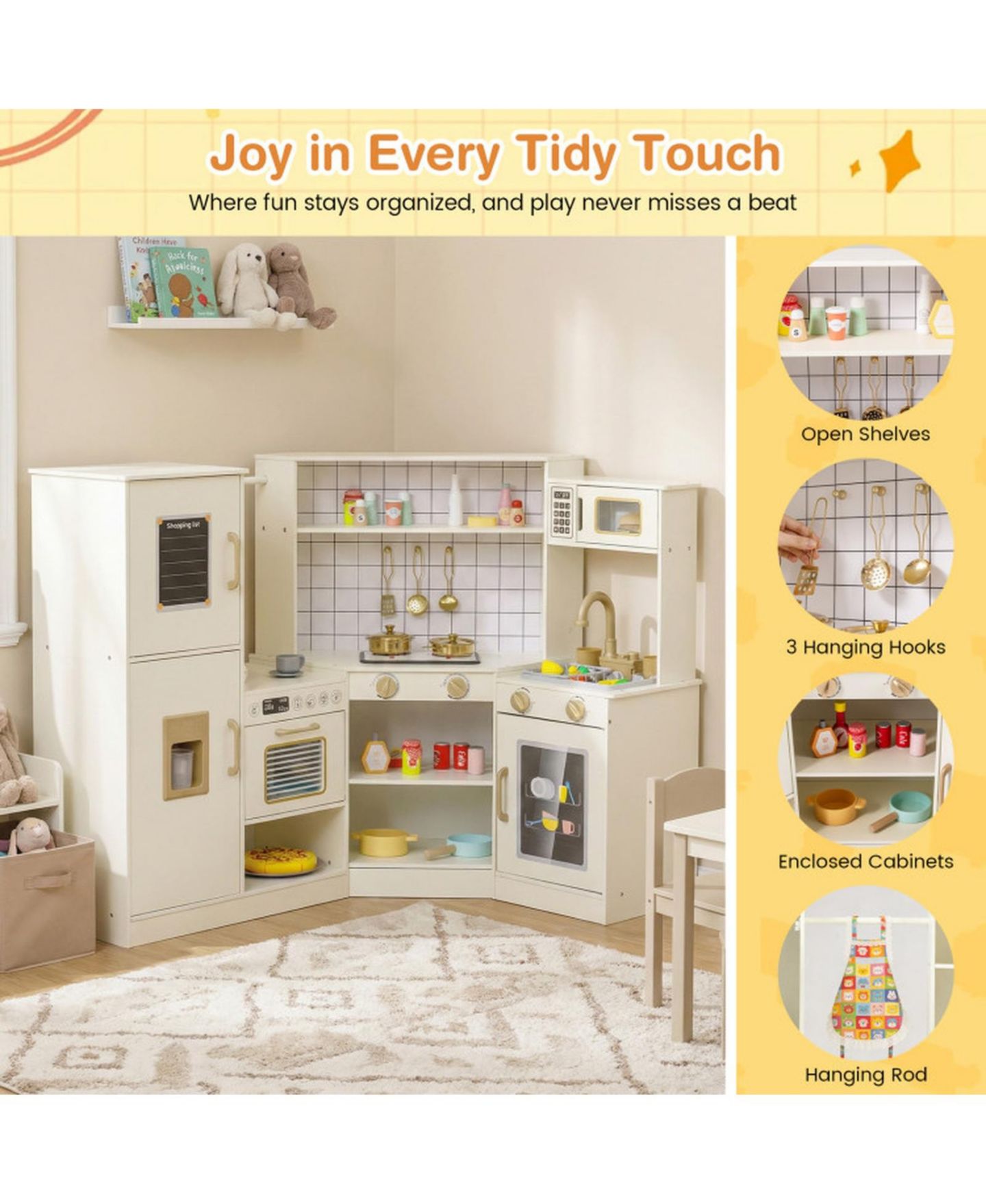 Детская игрушка SUGIFT Corner Play Kitchen with Interactive Lights and Sounds, Ages 3+, цвет: Бежевый / Хаки — фото 9