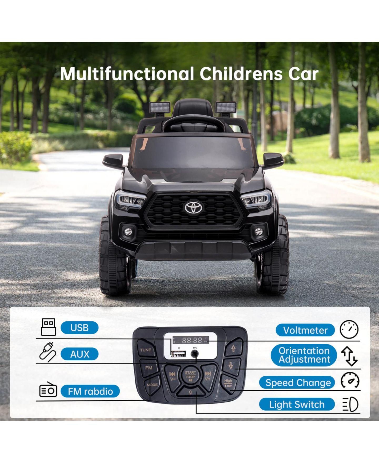 Детская игрушка homfan Toyota Tacoma 12V Battery-Powered Remote Control Electric Ride-On Truck, Ages 3-8, цвет: Чёрный — фото 3