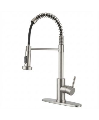 Brushed Nickel Kitchen Faucet with Pull Down Sprayer 1 Handle for 1 or 3 Hole Farmhouse Camper Laundry RV Wet Bar Sink Stainless Steel