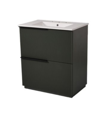 30 Inch  Bathroom Vanity with Ceramic Sink Full Extension Drawers Soft Close Undermount Slides Fluted Design