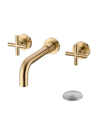 Wall Mount Bathroom Sink Faucet with Pop Up Drain No Overflow