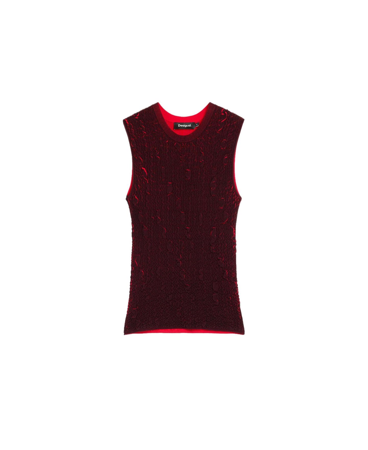 Женская футболка Desigual Mock Neck Metallic Sleeveless Knit, цвет: Бордовый — фото 6