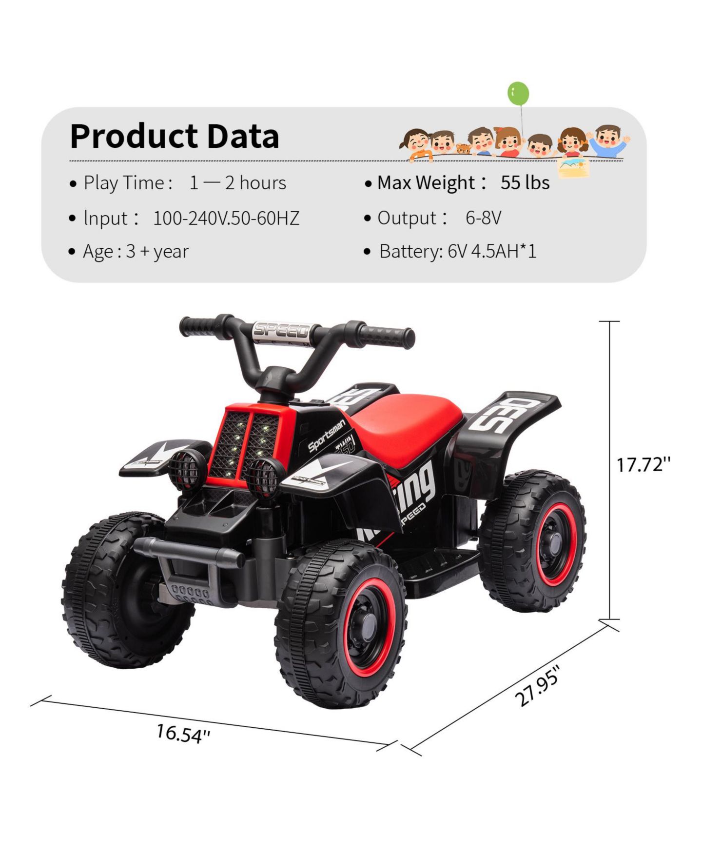 Детская игрушка homfan 6V Kids Electric Ride-On ATV Quad with LED Headlights, Ages 3+ — фото 5