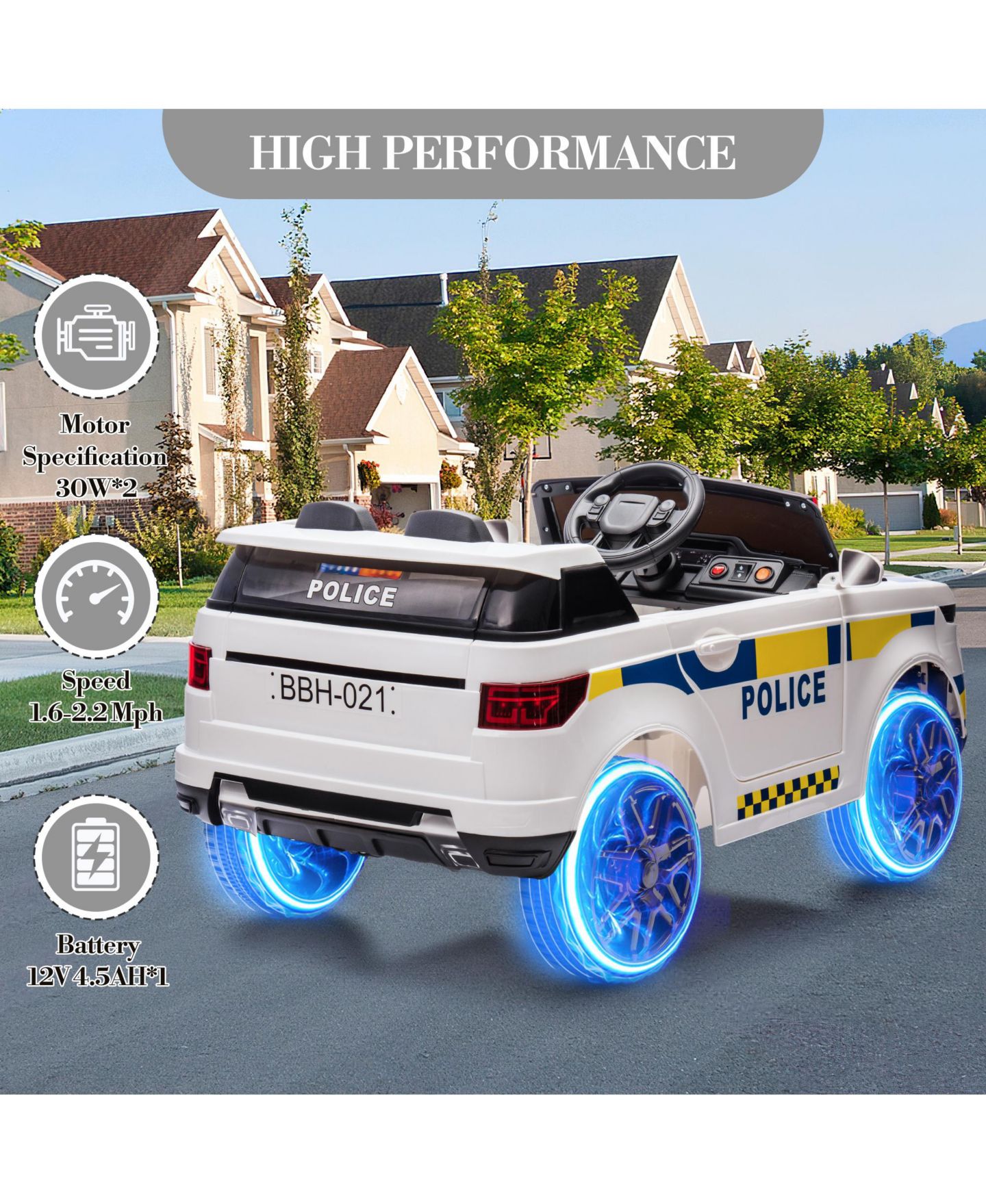 Детская игрушка homfan 12V Electric Ride-On Police Car with Remote Control & LED Flashing Lights, Ages 3+ — фото 5