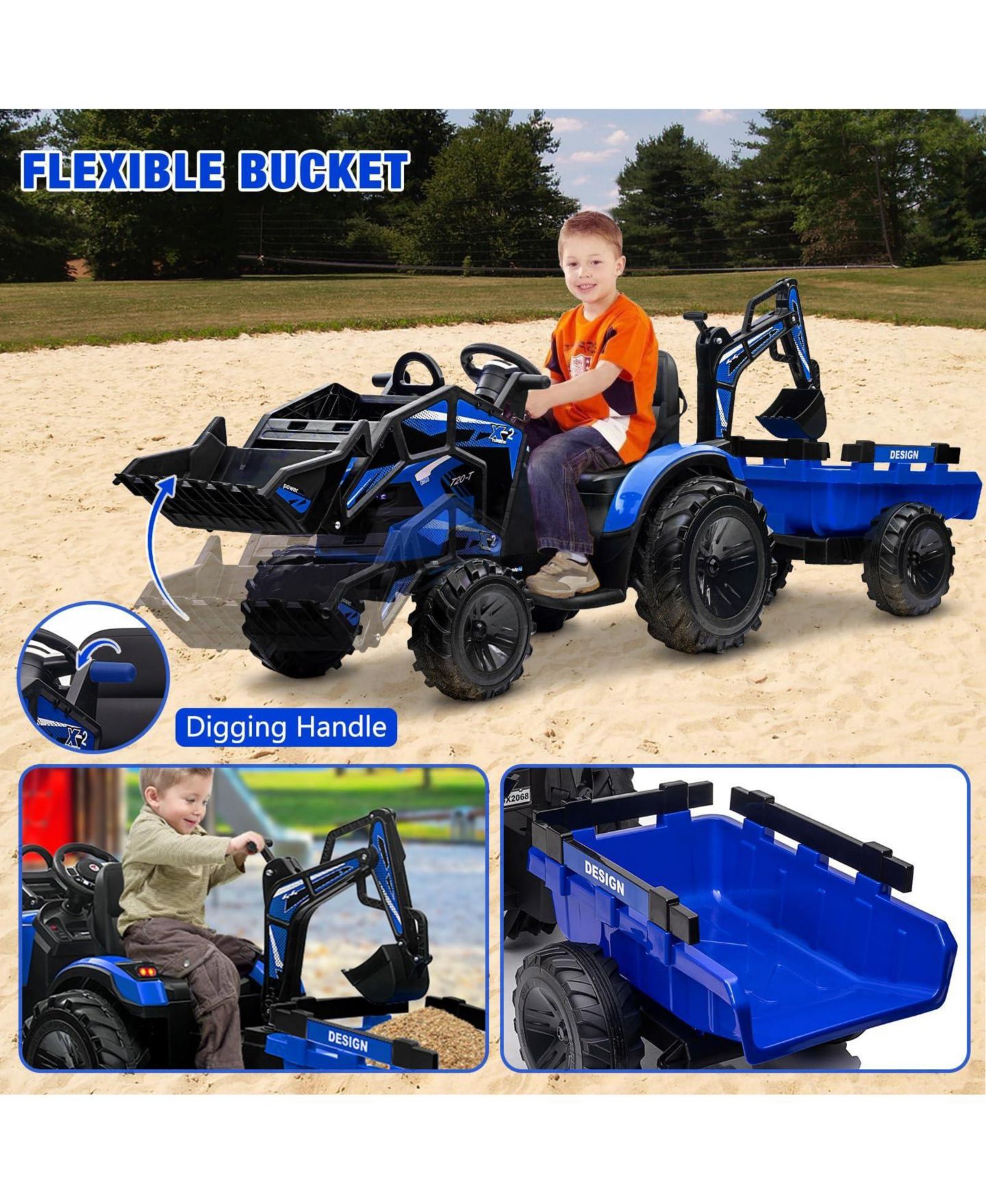 Детская игрушка homfan 3 in 1 Ride On Tractor Toy Car 24V Remote Control, 66 lb. Capacity, 3–8 лет — фото 4