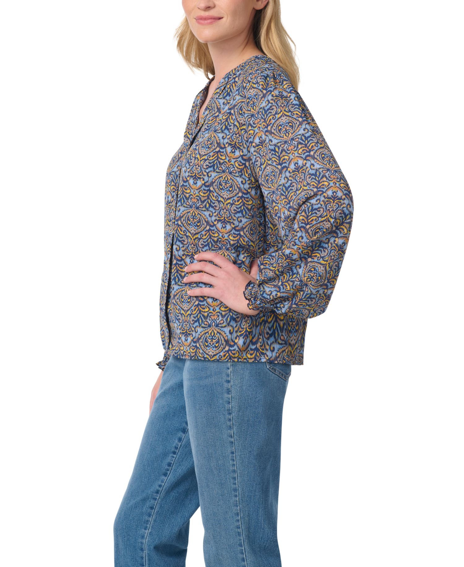Women's V-Neck Long-Sleeve Bishop-Style Blouse