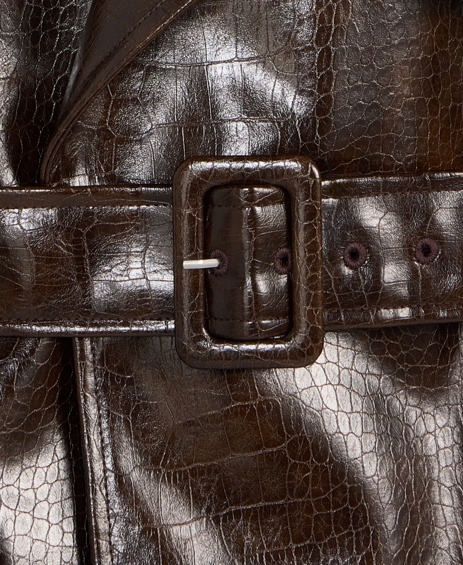 Women's Crocodile-Embossed Belted Faux Leather Jacket
