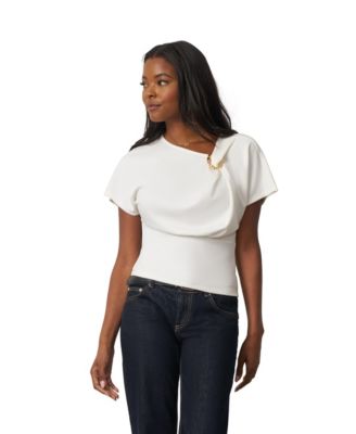 Women's Asymmetrical Dolman Top with Metal Ring Detail