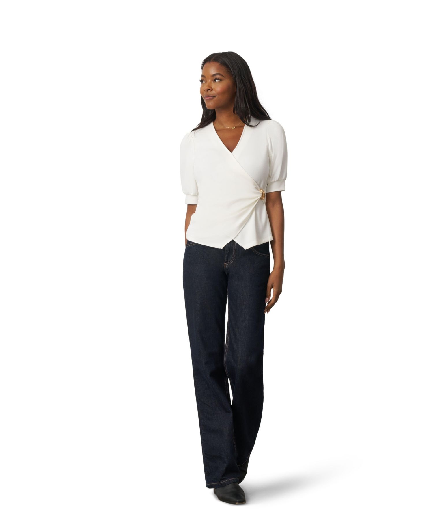 Women's Draped Wrap Top Surplice V-Neck