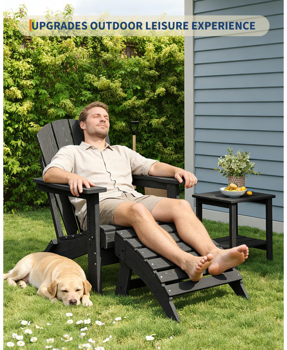 homfan 2-Pack Folding Adirondack Ottoman Hdpe Weather-Resistant Outdoor Footrest for Patio, Deck or Backyard