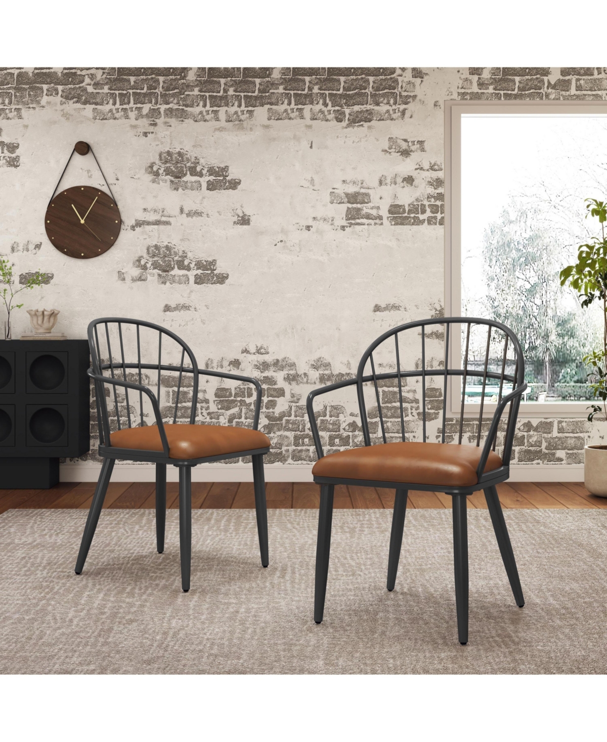 Boyel Living 2-Piece Dining Chairs, Pu Leather Upholstered Seat and Back, Industrial Metal Leg Kitchen Chairs