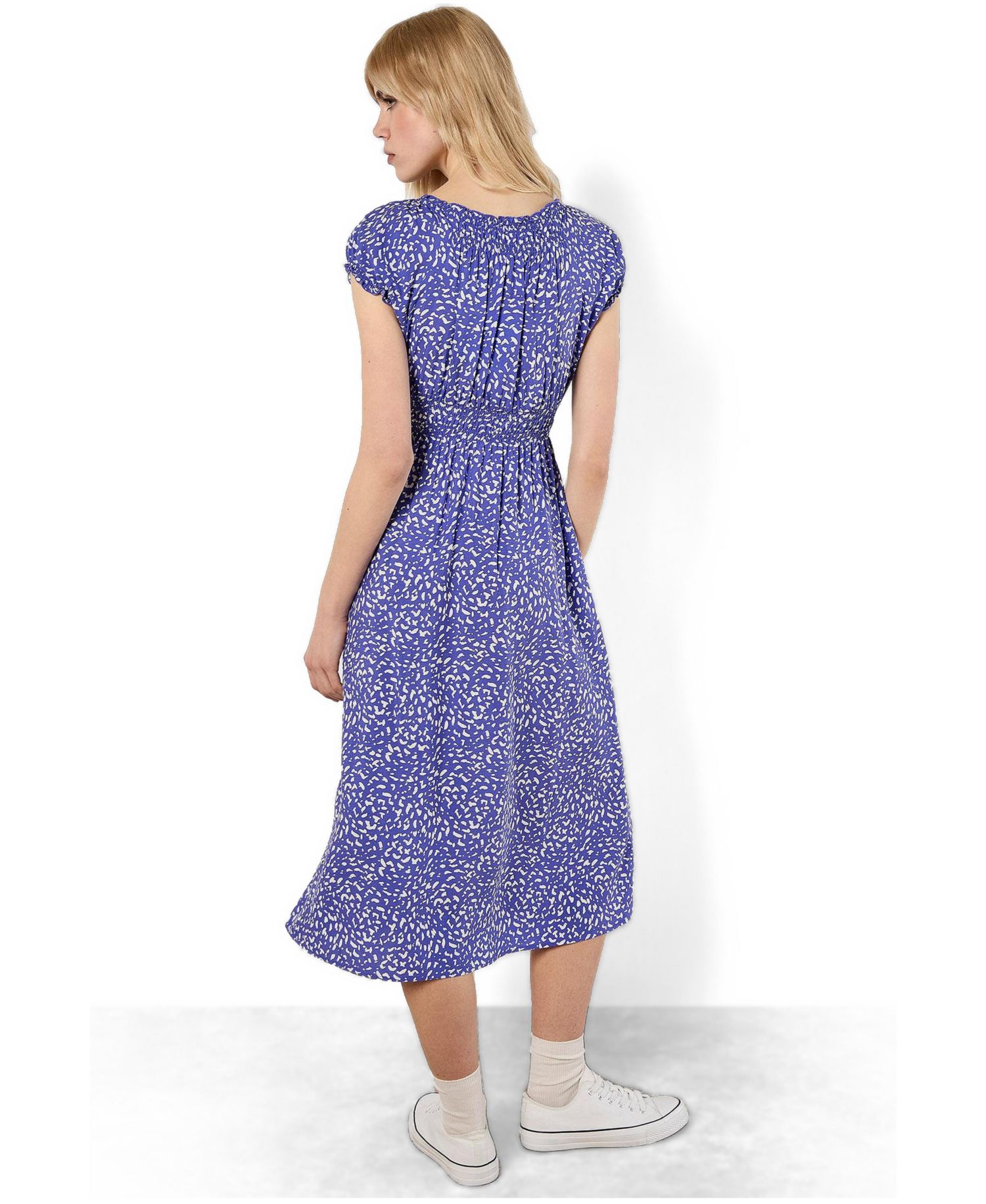 Women's Brush-Dot Smocked Square Neck Milkmaid Midi Dress