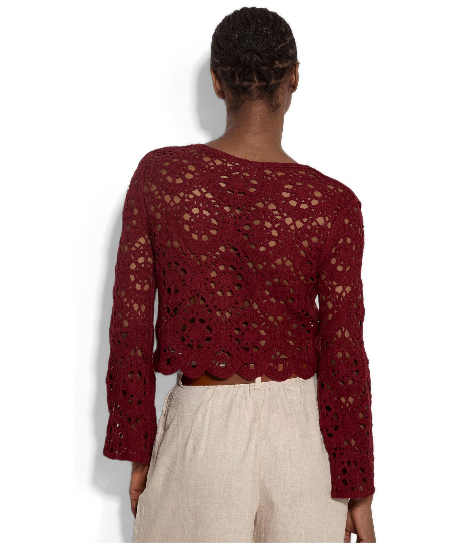 Women's Long-Sleeve Floral Crochet Top