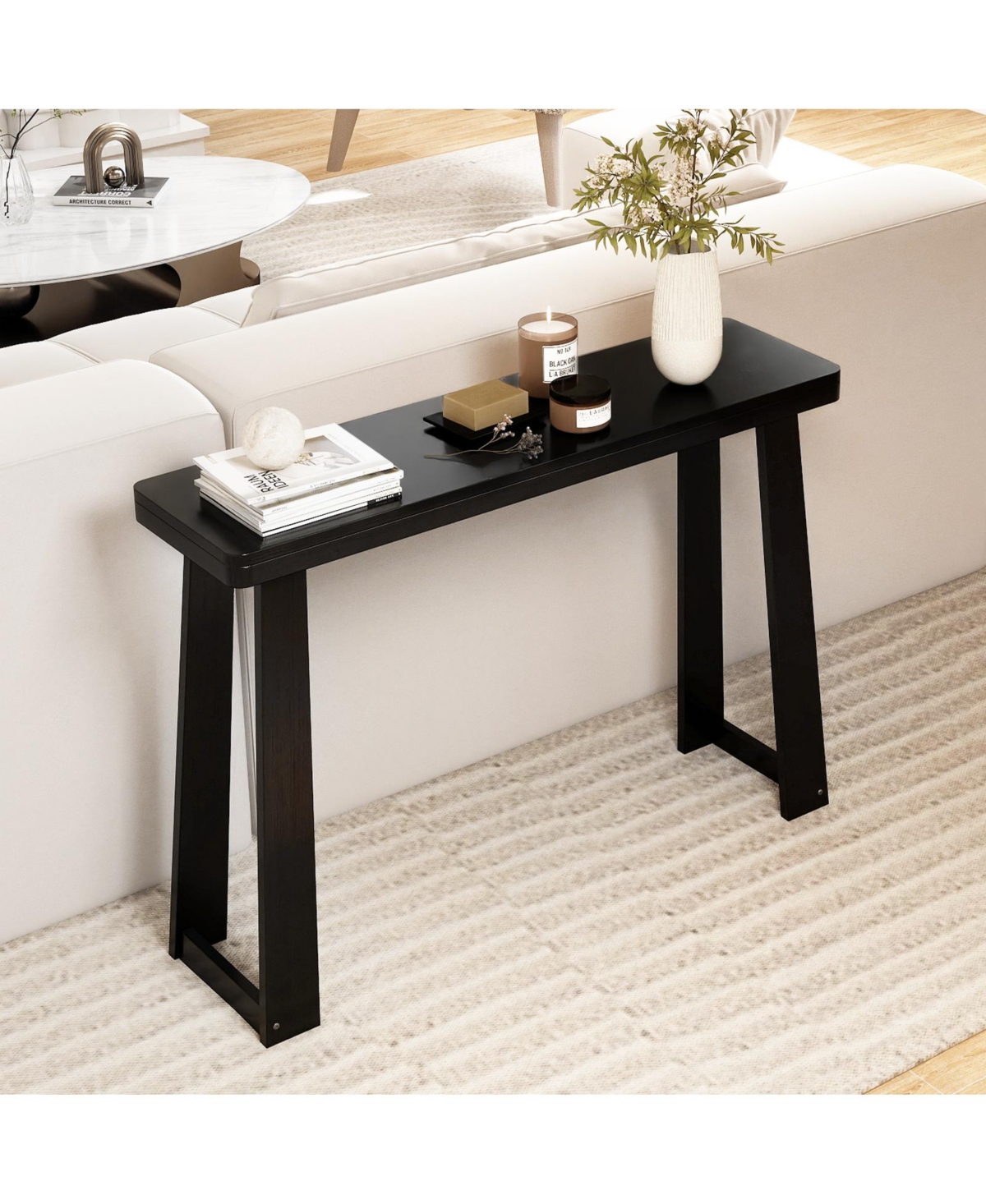 Slickblue 43" Solid Rubber Wood Console Table with Thick Top and Stable Base