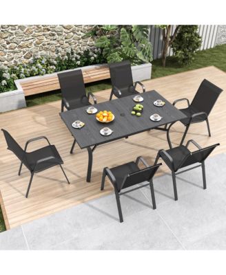 6 Pack Teslin Fabric Patio Dining Chairs, 350LB Rustproof Metal Chairs with Ergonomic Lumbar Support