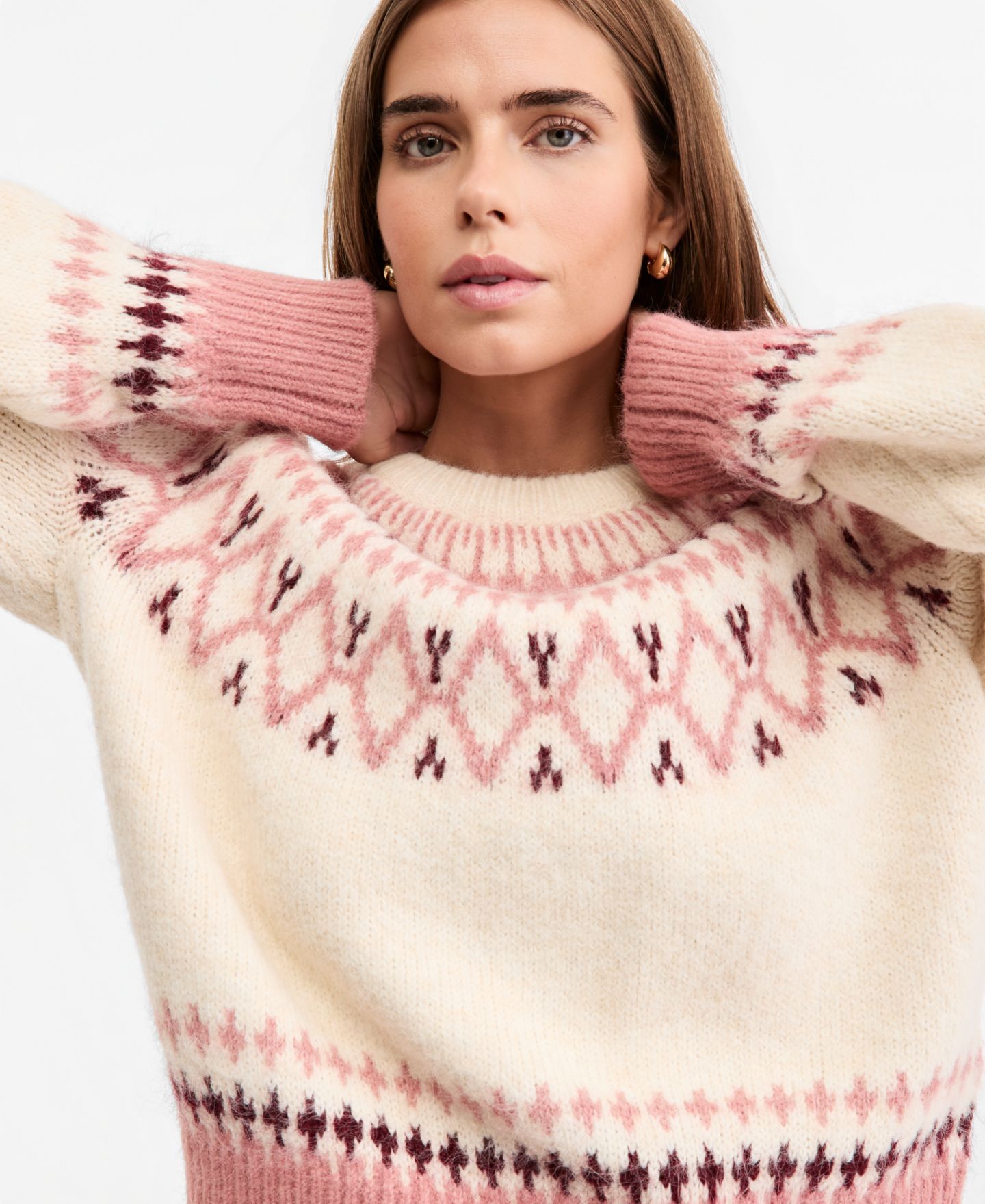 Женский свитер And Now This Petite Fair Isle Slouchy Crewneck, цвет: Palomino — фото 3