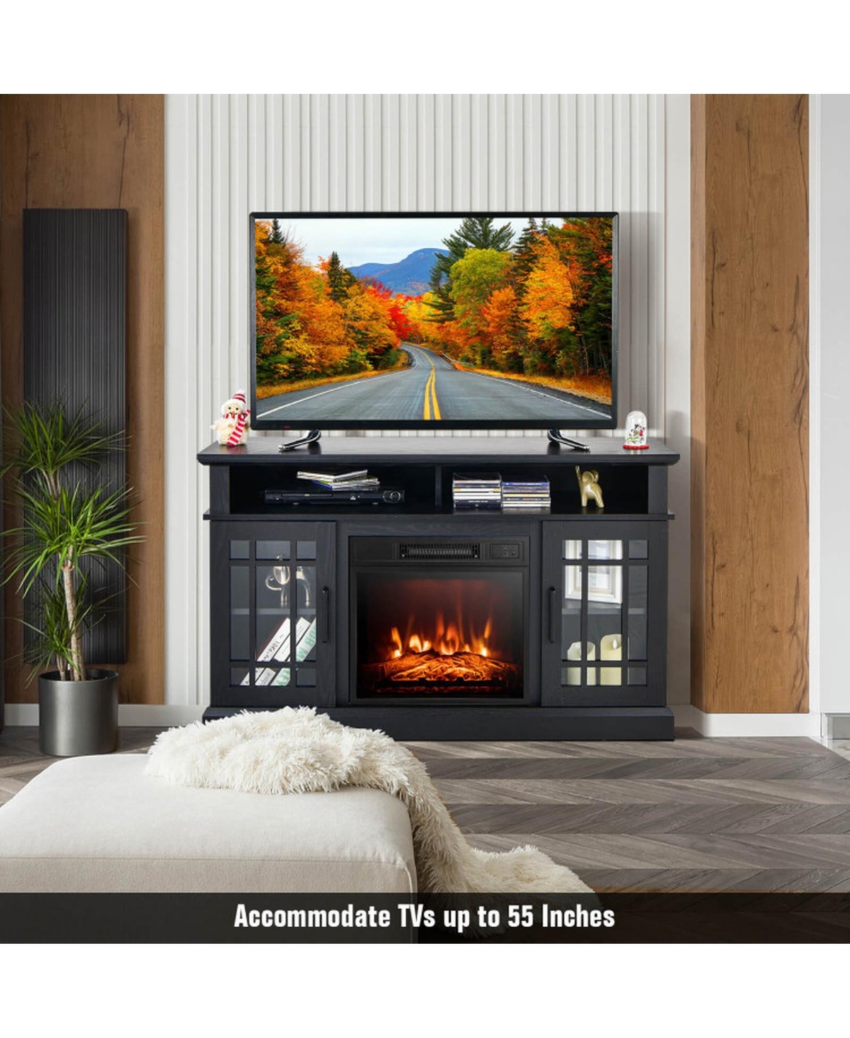Gouun 48 in Electric Fireplace Tv Stand with Storage Cabinets for TVs up to 55 in
