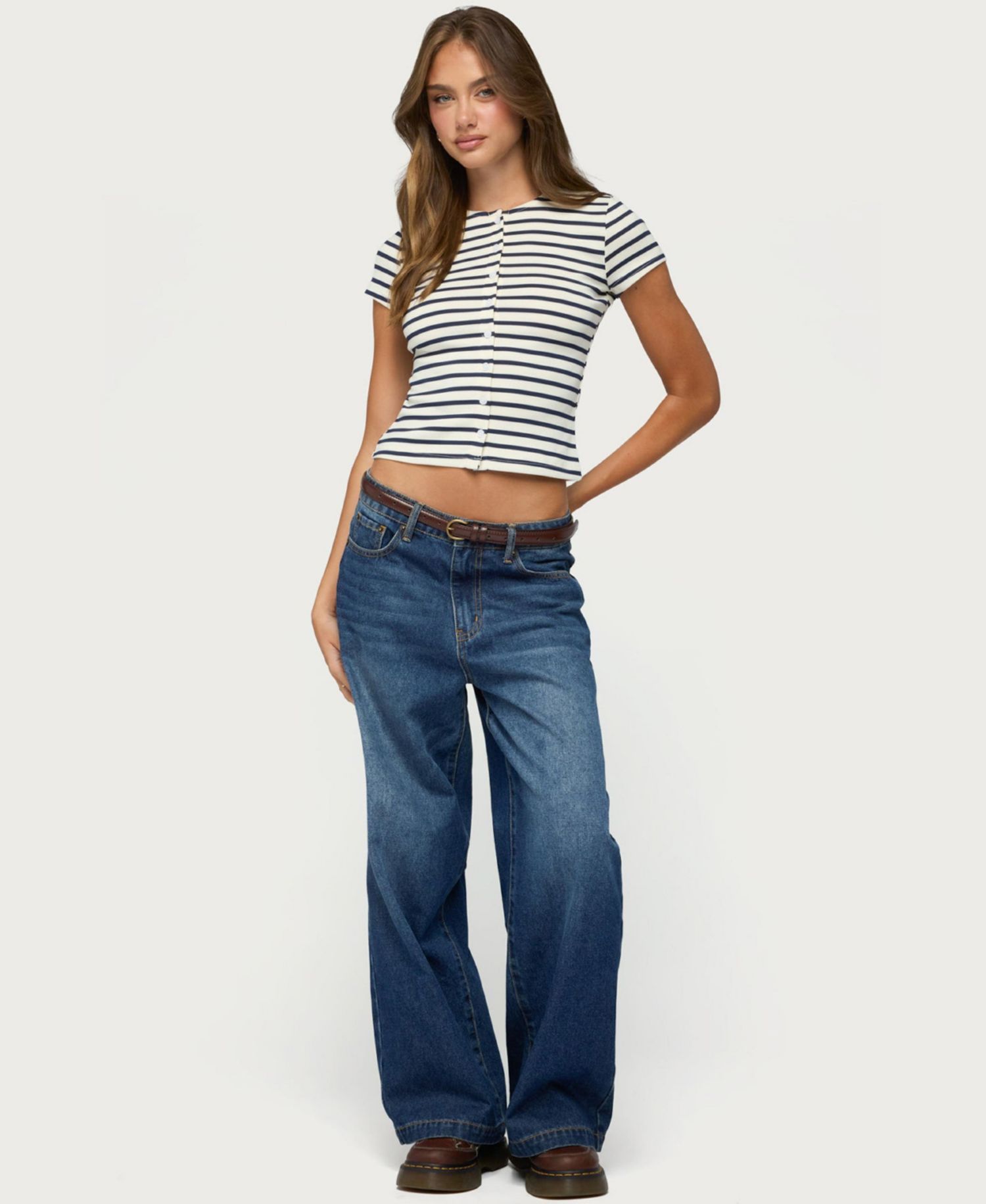 Women's Bonita Striped Button-Up Crop Top