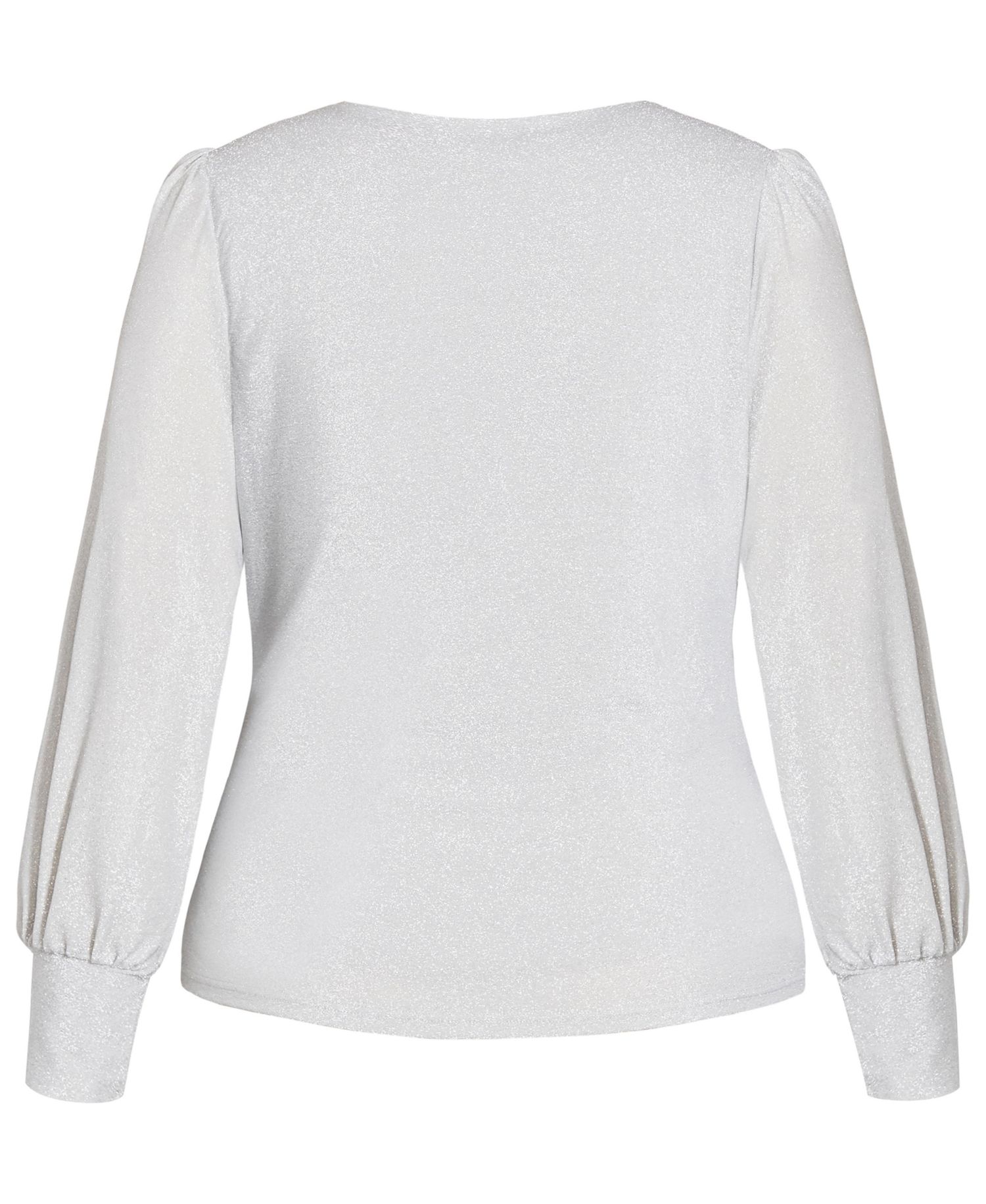 Plus Size Glowing Lurex Long-Sleeve V-Neck Faux-Wrap Blouse
