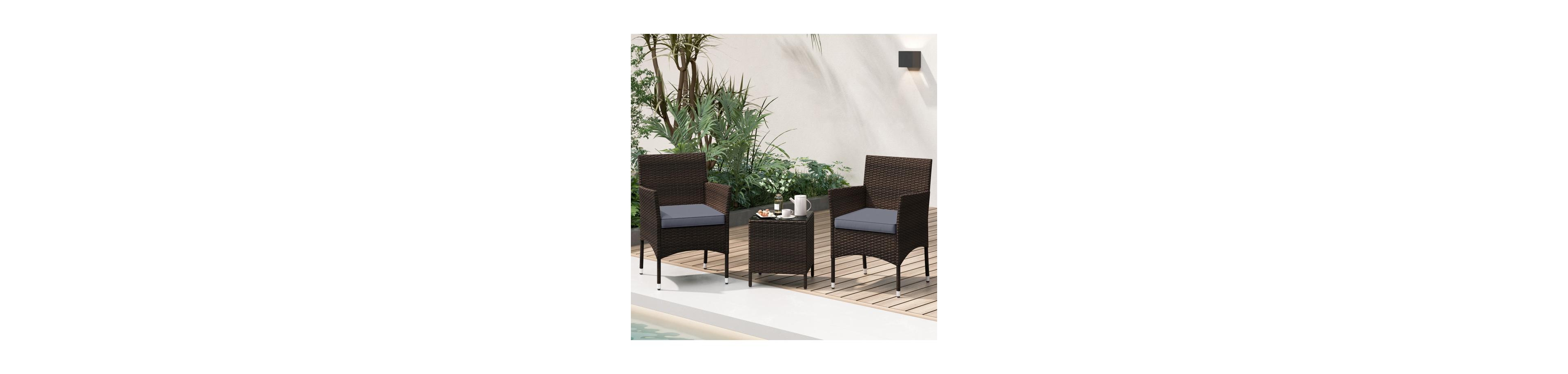 Boyel Living 3 Pieces Outdoor Conversation Set with Cushioned Seat and Glass Tabletop