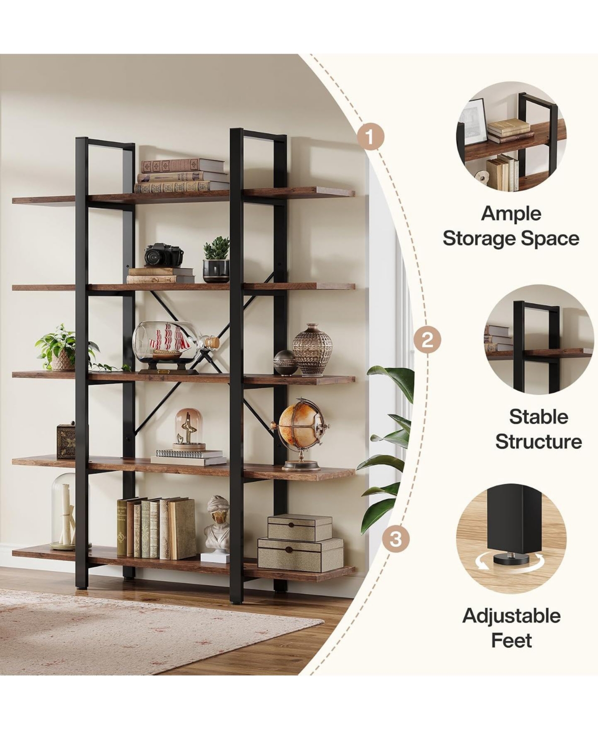 Tribesigns 5-Tier 70 Inch Tall Bookshelf