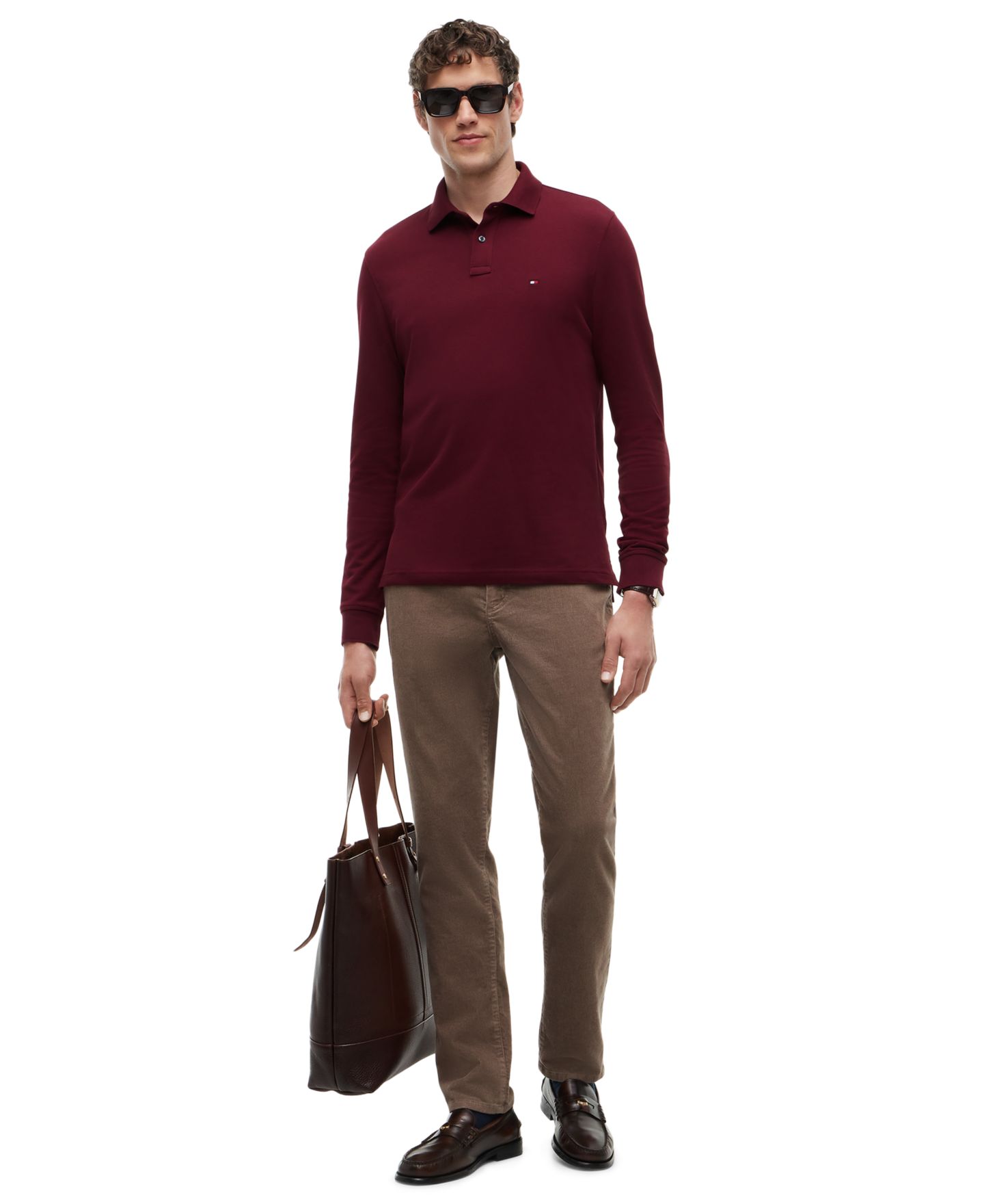 Мужское поло Tommy Hilfiger 1985 Regular-Fit Long-Sleeve Polo Shirt, цвет: Бордовый — фото 2
