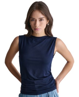 Women's Ruched Side Boat Neck Sleeveless Knit Top