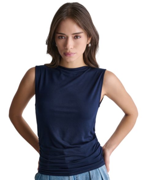Женский топ BCBG Ruched Side Boat Neck Sleeveless Knit, цвет: Глубокий морской
