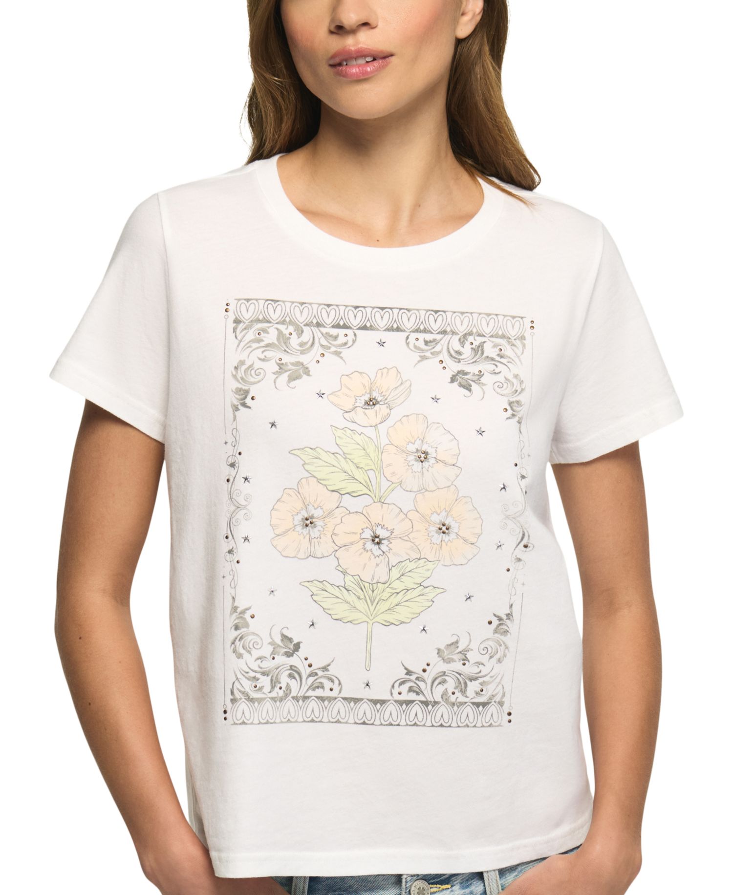 Women's Heart Frame Floral Classic Crew T-Shirt