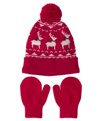 Baby Boys' and Baby Girls' Fair Isle Christmas Beanie and Glove, 2-Piece Set