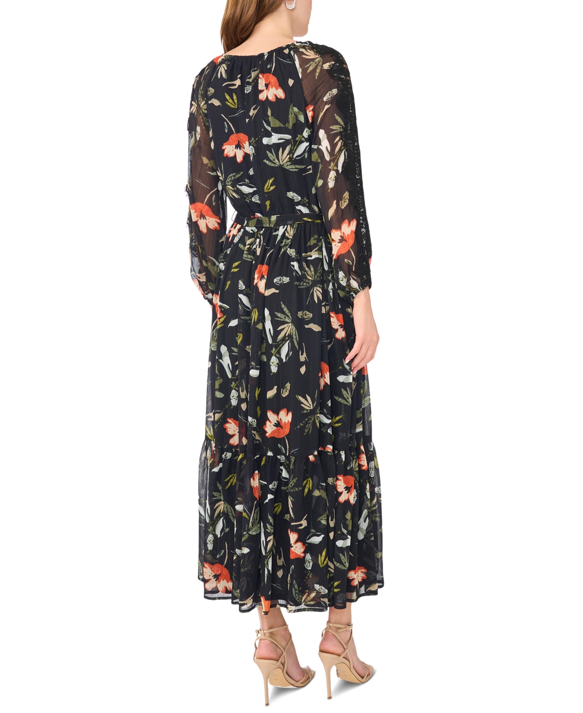 Msk Women's Floral-Print Tiered Long-Sleeve Maxi Dress