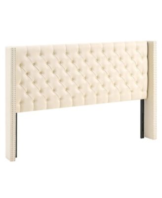King Size Bed Headboard with Padded Diamond Tufting and Adjustable Height Design