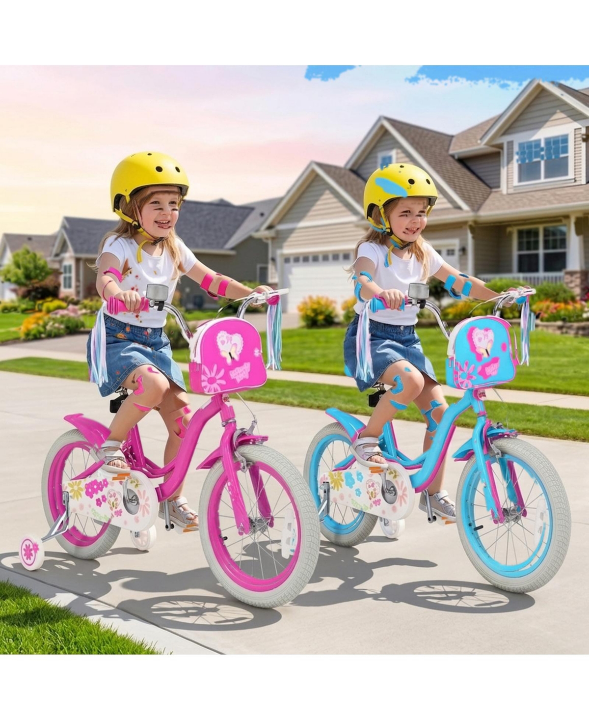 Hongge Adjustable 16-Inch Girls Bike with Removable Training Wheels, Ages 4-7