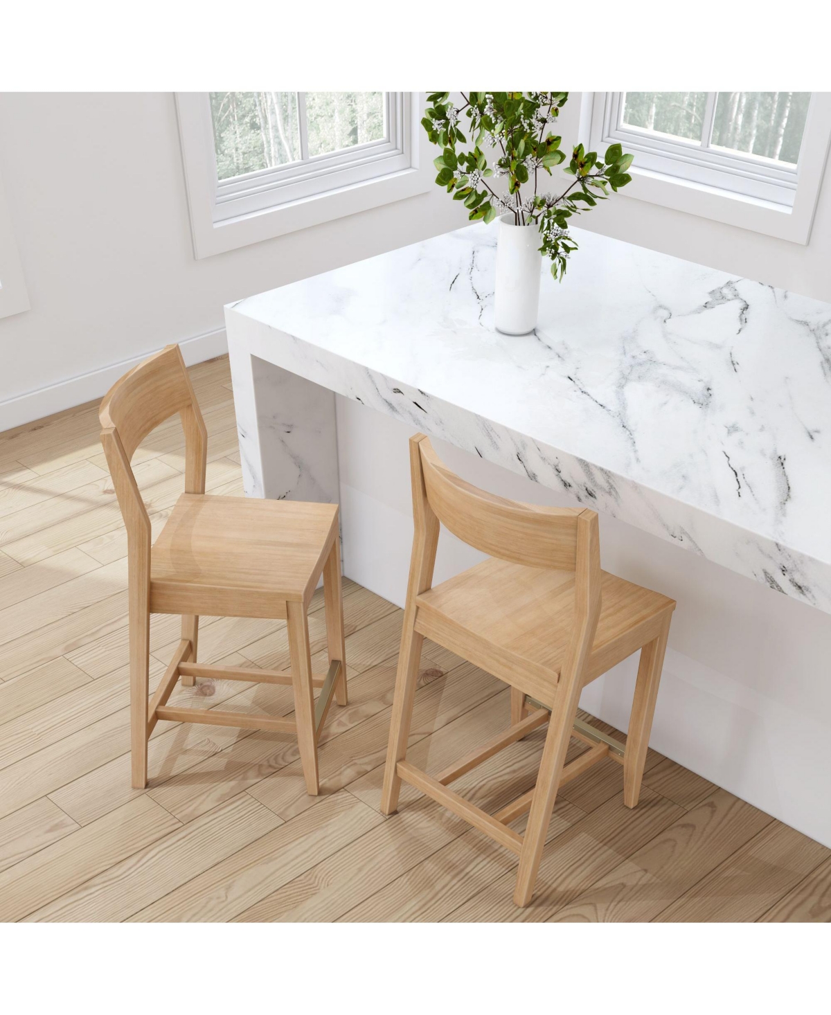 Plank+Beam 38 Inch Counter Height Chair, Solid Wood Dining Chair for Kitchen Island, Breakfast Barstool Seating